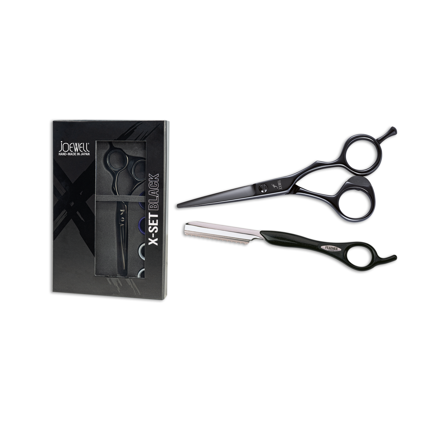 Joewell X 575 (Friseurschere 5,75") inkl. Feather Razor schwarz