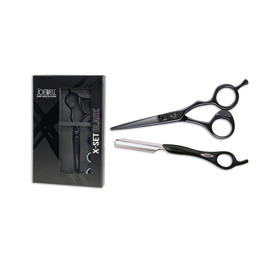 Joewell X 575 (Hairdressing scissors 5,75") incl. Feather Razor black